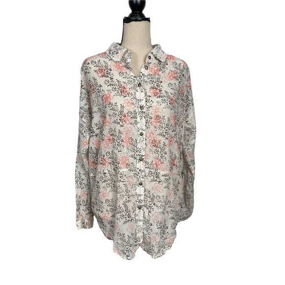 Anthropologie Button Front Floral Embroidered Semi-Sheer Top Size XS/S - Picture 2 of 11